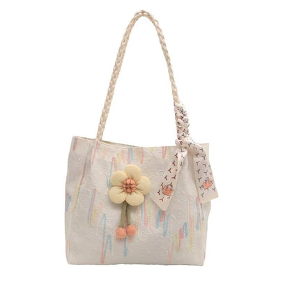 Elegant Flower Charm Shoulder Tote Bag – Stylish Women’s Handbag