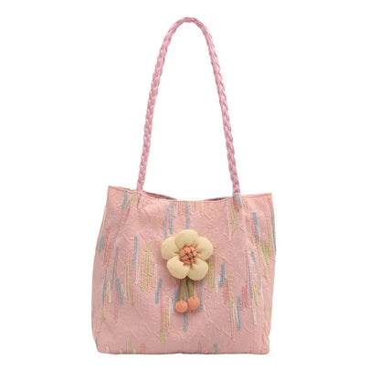 Elegant Flower Charm Shoulder Tote Bag – Stylish Women’s Handbag